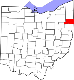 Map of Ohio highlighting Mahoning County